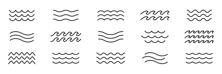 Wave line icon set. Waves, sea wave, water wave icons. Sea, ocean wave