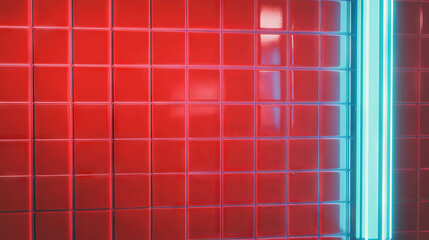 Vibrant red tiled wall with blue neon diner sign