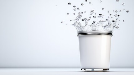 Water Splashing from White Bucket on Clean Background