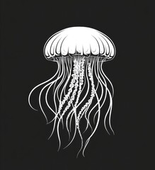 Naklejka premium White jellyfish illustration on black background. (1)