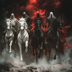 Fototapeta premium Apocalyptic riders galloping across a stormy horizon image
