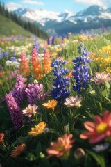 Obraz premium A lush field of wildflowers under a clear sky.