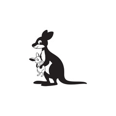 Kangaroo-mother-and-her-young-white-background vector art illustration.