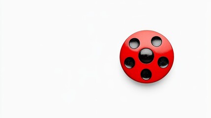 Fototapeta premium Red Circular Button with Black Dots on a Clean White Background