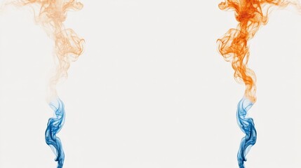 Colorful Swirls of Smoke in Orange and Blue against White Background