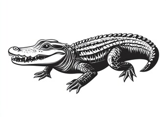 Naklejka premium An Illustrated Alligator Shows Detailed Scaly Texture