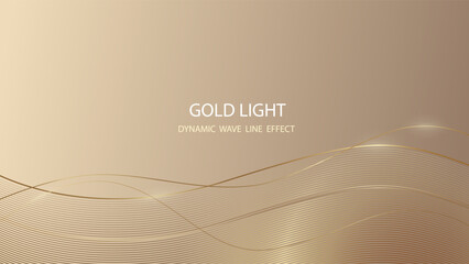 Abstract golden dynamic lines wave effect background on gray wallpaper shines brightly, luxurious feel business card.