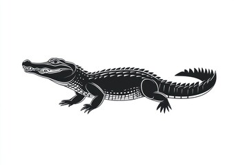 Fototapeta premium Black and White Alligator Silhouette Illustration
