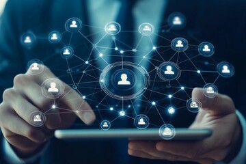 Obraz premium Digital networking in a business setting with a focus on technology and connectivity