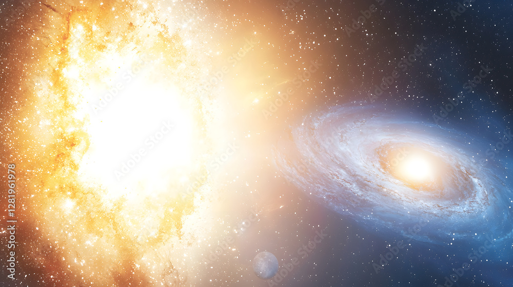 Wall mural celestial explosion and spiral galaxy outer space digital artwork cosmic environment high-contrast v