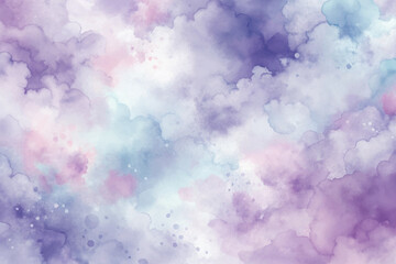 A painting of a purple sky with clouds. The sky is filled with a variety of colors, including pink, blue, and purple. The clouds are scattered throughout the sky, with some larger and some smaller