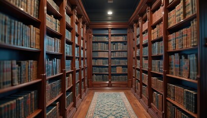 Obraz premium Antique law library with shelves of books, legal documents, jurisprudence. Pro workspace office regulation, rule, legislation. Research, study, education themes. Cognition, information, literature on