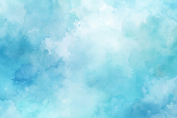 The blue background is filled with watercolor brush strokes. The sky is a light blue color and the clouds are white. The brush strokes are very loose and free, giving the painting a dreamy