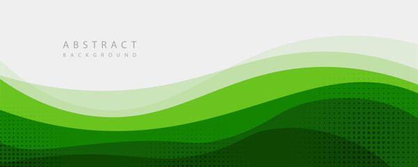 Abstract White and Green wave wide background banner