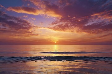 Obraz premium Serene Ocean Sunset with Vibrant Sky and Calm Waves