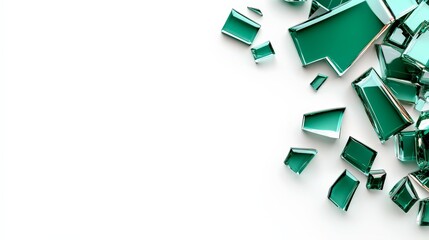 Fototapeta premium Shattered Green Glass Pieces on White Background for Design Elements