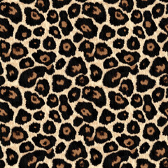 Classic Leopard Fur Print with Irregular Black Spots on Beige Background, Seamless Pattern for Fashion and Textiles