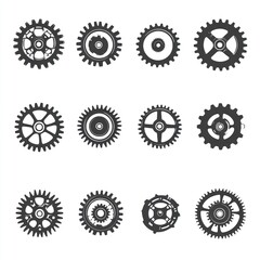 Twelve Different Gear Designs in Black and White
