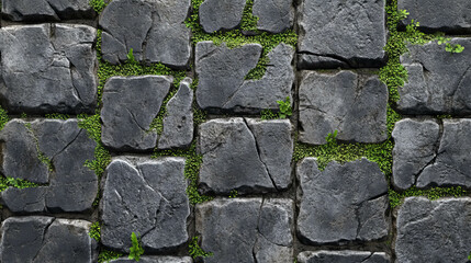 Fototapeta premium Rustic cobblestone path textured with moss for natural design patterns