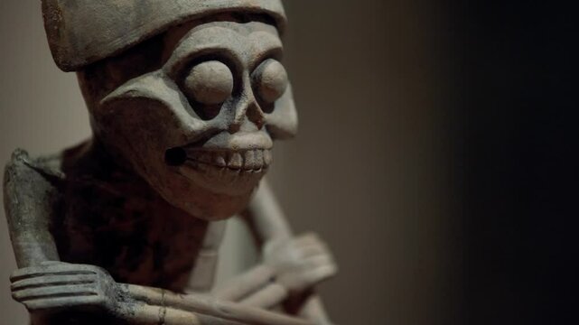 Olmec clay sculpture, depicting death symbols and sacred images of the Mesoamerican civilization.