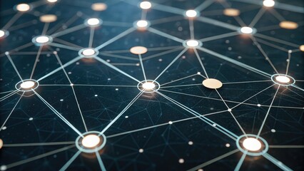 Interconnected Digital Network on Dark Blue Background