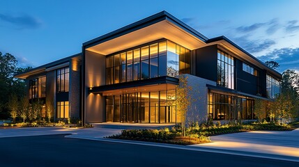 Luxury financial firm glowing with sleek architectural design, professional and elegant
