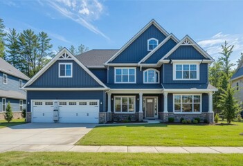 Obraz premium Modern Blue Two-Story House with White Trim