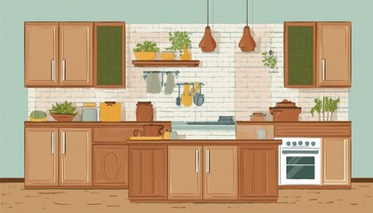 Fototapeta premium interior background with kitchen in modern rustic style illustration