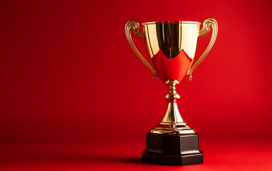 Shiny gold trophy against a bold red background, symbolizing victory and success