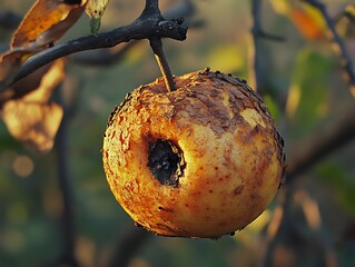 Rotten apple autumn branch orchard