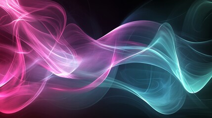 Obraz premium Abstract neon light waves in blue and pink on dark background