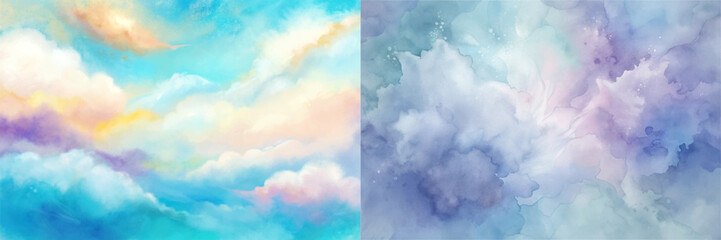 The sky is blue and the clouds are white. The sky is filled with clouds and the clouds are scattered throughout the sky