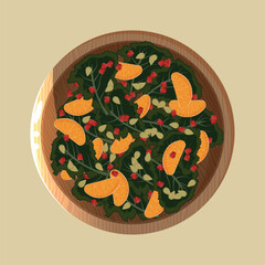 Fresh Citrus Salad in Wooden Bowl. vector illustration
