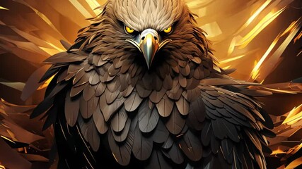 An illustration depicting a ferocious eagle on a burning gold background. A symbol of strength, resistance and freedom.