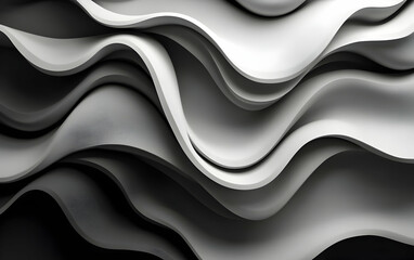 Smooth monochrome waves of black, white, and grey forming an elegant cloud-like pattern