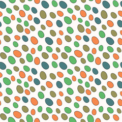 Happy Easter seamless pattern with eggs on color background. Polka dots design for card, postcard, wallpaper, posters. Vector stock illustration. Cartoon style.