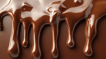 Smooth chocolate dripping effect with glossy texture, creating a rich and appetizing design with soft flowing curves