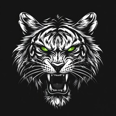 Fototapeta premium White Tiger Head Roaring With Green Eyes