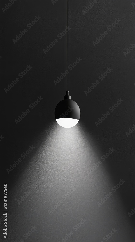 Poster a sleek black hanging lamp radiates gentle light from above, creating a calming atmosphere in a styl