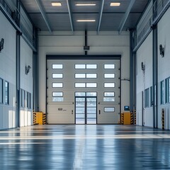 Industrial building interior, large door, warehouse