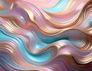 abstract design features a mesmerizing blend of pastel colors with flowing waves and a shiny metallic texture ideal for wall art