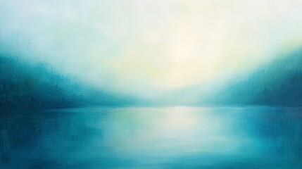 Obraz premium Soft blue and green pastel gradient, gently blending with ethereal glowing light, evoking a calm and peaceful mood