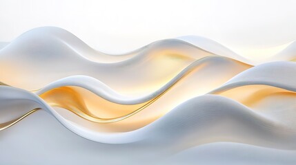 Obraz premium Soft flowing wave pattern with smooth golden and white hues, glowing and luxurious, creating an elegant and serene effect