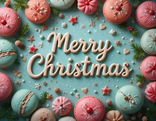 Merry Christmas typography with macaroon color background.