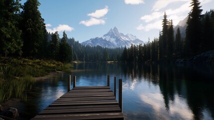 Obraz premium Serene Mountain Lake: A Tranquil Escape
