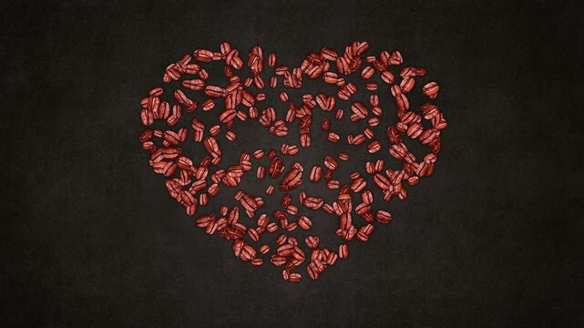 coffee beans heart shape on blackboard animation, coffee love seeds cafe and restaurant social media motion design element