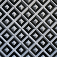 Abstract geometric black and white diamond pattern texture background 3d on transparent background