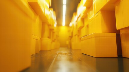 Abstract View of Yellow Storage Boxes in Modern Warehouse Space