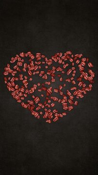 coffee beans heart shape on blackboard animation, coffee love seeds cafe and restaurant vertical social media motion design element