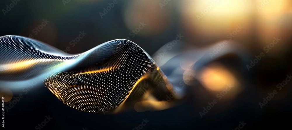 Poster The image depicts a futuristic abstract mesh with a wavy pattern formed by connecting dots and lines in 3D